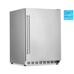 Newair 24” 5.3 Cu. Ft. Commercial Stainless Steel Built-in Beverage Refrigerator, Steel Interior, Weatherproof and Outdoor Rated, ENERGY STAR, Fingerprint Resistant and Self-Closing Door, Adjustable Shelving System, and Recessed Kickplate