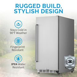 Newair 15” 3.2 Cu. Ft. Commercial Stainless Steel Built-in Beverage Refrigerator, Weatherproof and Outdoor Rated, ENERGY STAR, Fingerprint Resistant and Self-Closing Door, Adjustable Shelves, Recessed Kickplate, for Home Kitchen, Outdoor Patio and more Beverage Fridge    