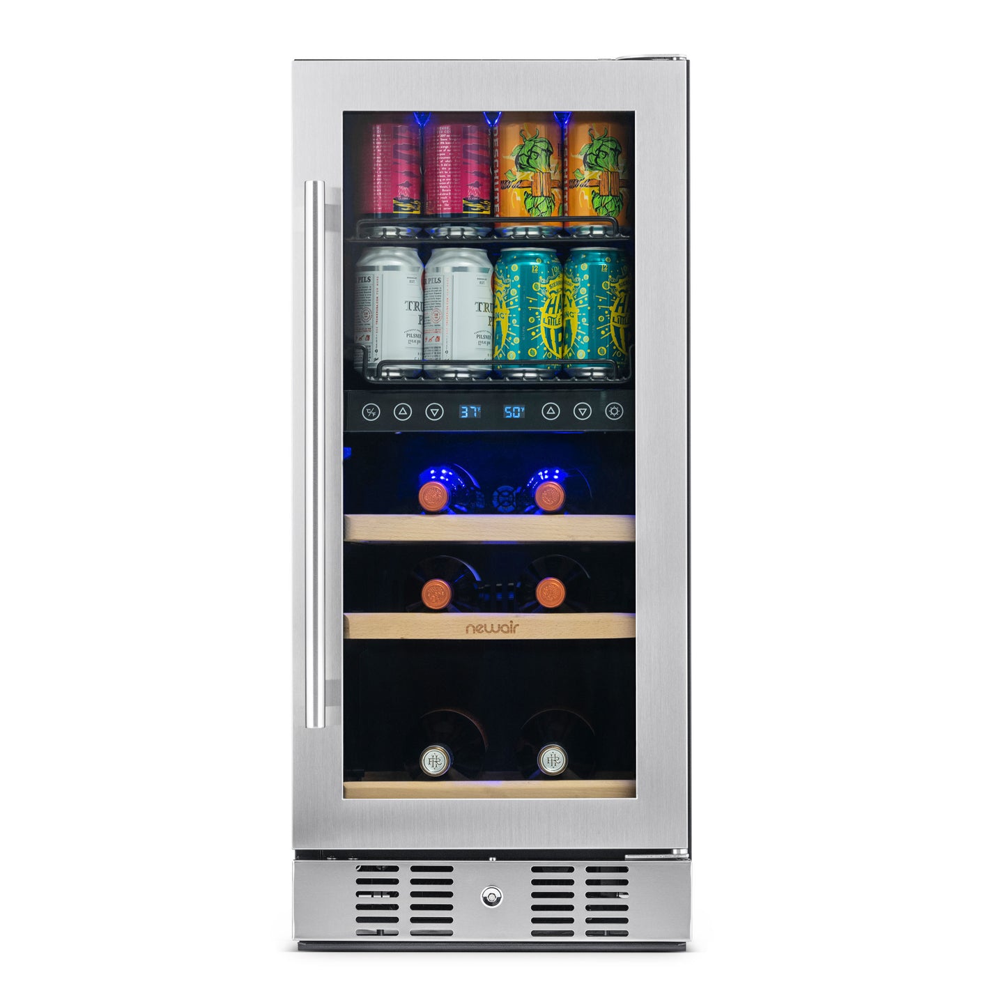 Newair® 48-Can, 9-Bottle Built-in Dual Zone Beverage Fridge - 15"