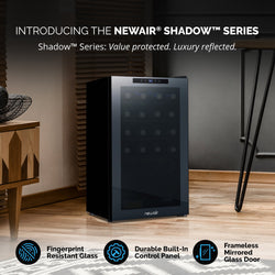 Newair® Shadowᵀᴹ Series Wine Cooler Refrigerator 33 Bottle, Freestanding Mirrored Wine Fridge with Double-Layer Tempered Glass Door & Compressor Cooling for Reds, Whites, and Sparkling Wine, 41f-64f Digital Temperature Control Wine Fridge    