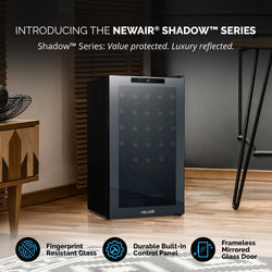 Newair® Shadowᵀᴹ Series Wine Cooler Refrigerator 34 Bottle, Freestanding Mirrored Wine Fridge with Double-Layer Tempered Glass Door & Compressor Cooling for Reds, Whites, and Sparkling Wine, 41f-64f Digital Temperature Control Wine Fridge    