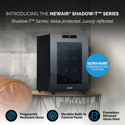 Newair® Shadow-Tᵀᴹ Series Wine Cooler Refrigerator, 12 Bottle Countertop Mirrored Compact Wine Cellar with Triple-Layer Tempered Glass Door, Vibration-Free & Ultra-Quiet Thermoelectric Cooling for Reds, Whites, and Sparkling Wine, Mini Wine Fridge Wine Fridge    