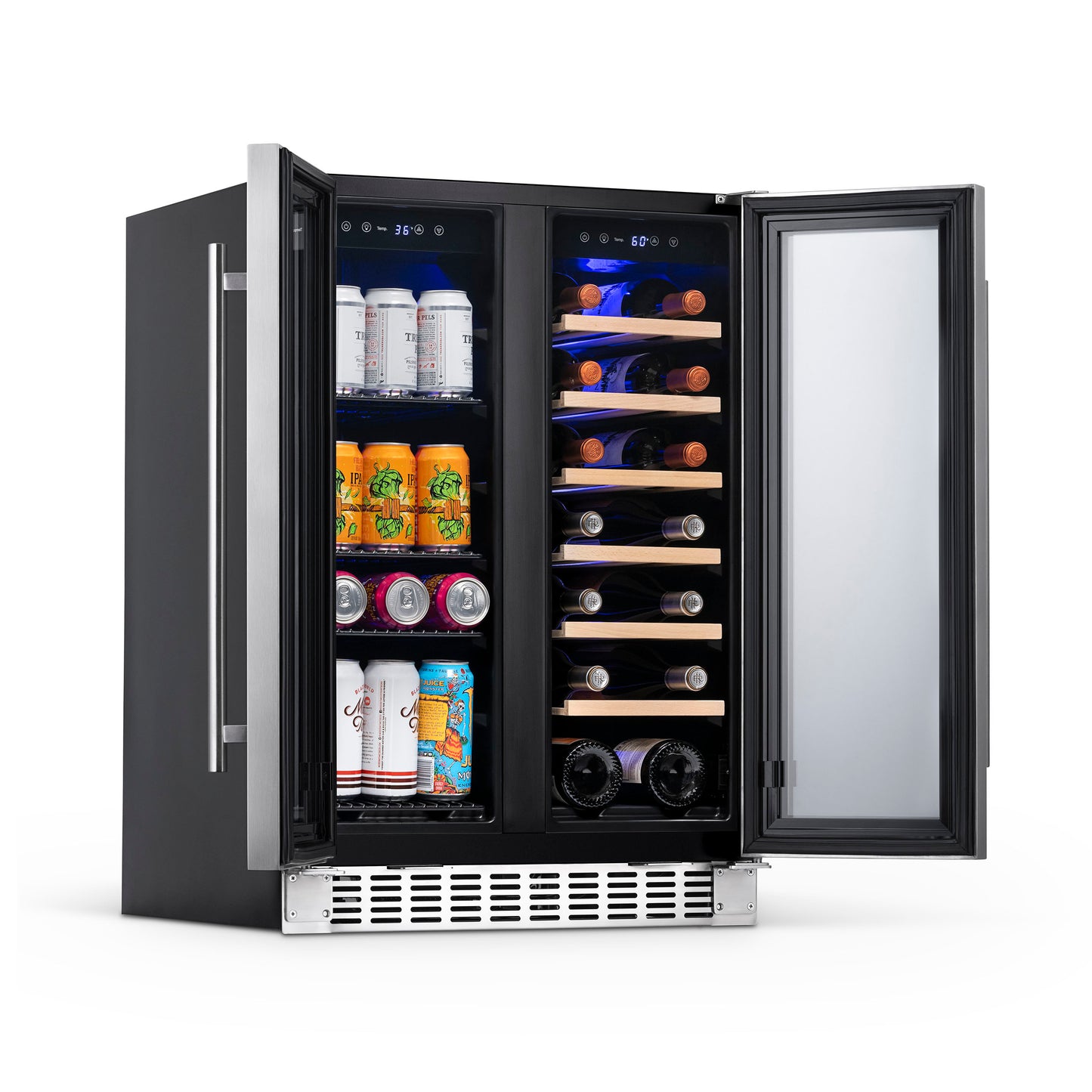 Newair® 58-Can, 18-Bottle Premium Built-in Dual Zone Beverage Fridge - 24"