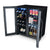 Open wine fridge, showcasing the different types of beverages you can put into the fridge. 