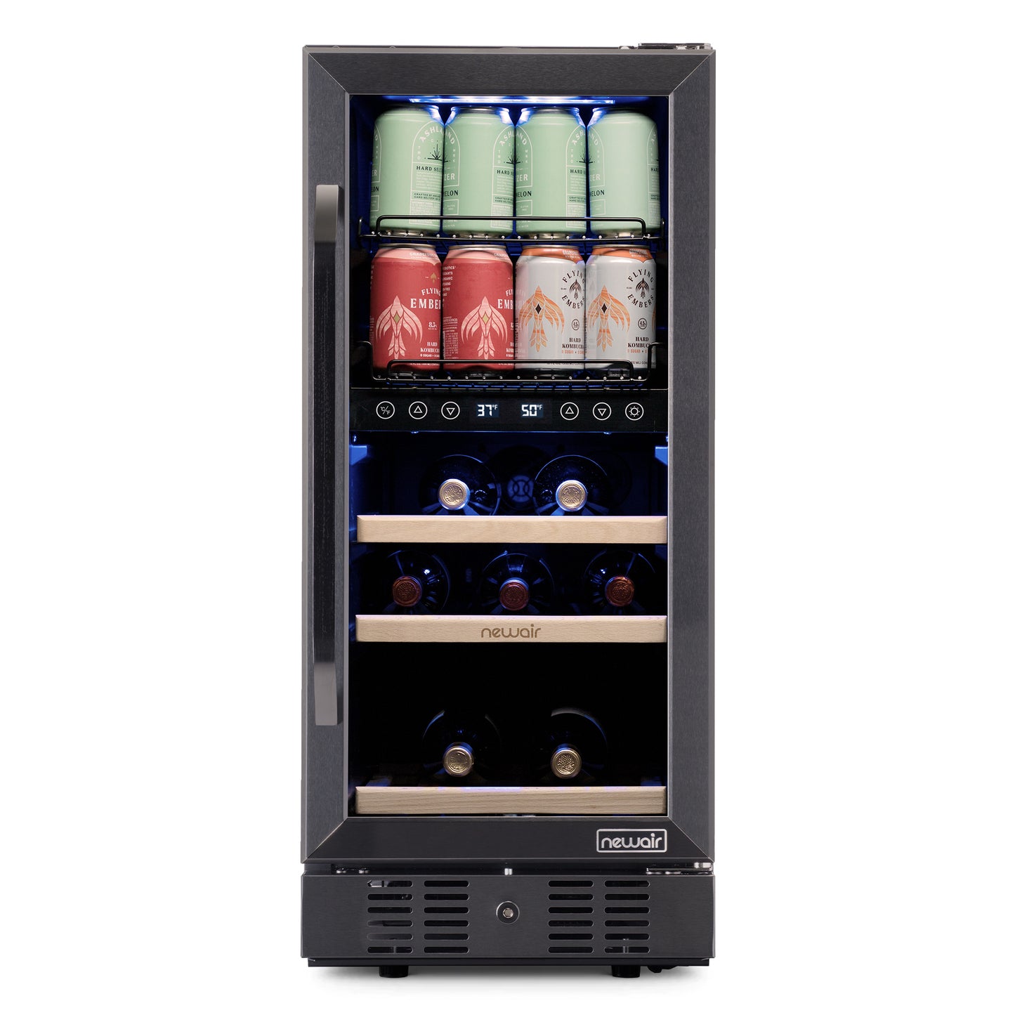 Newair® 48-Can, 13-Bottle Built-in Dual Zone Black Beverage Fridge - 15"