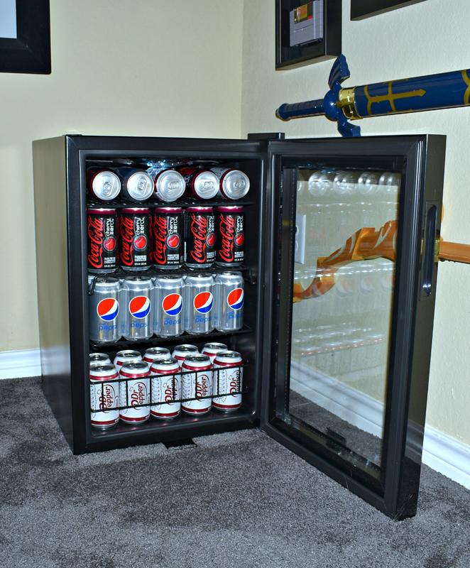 Newair 90 Can Freestanding Beverage Fridge in Onyx Black, with Adjustable Shelves and Lock