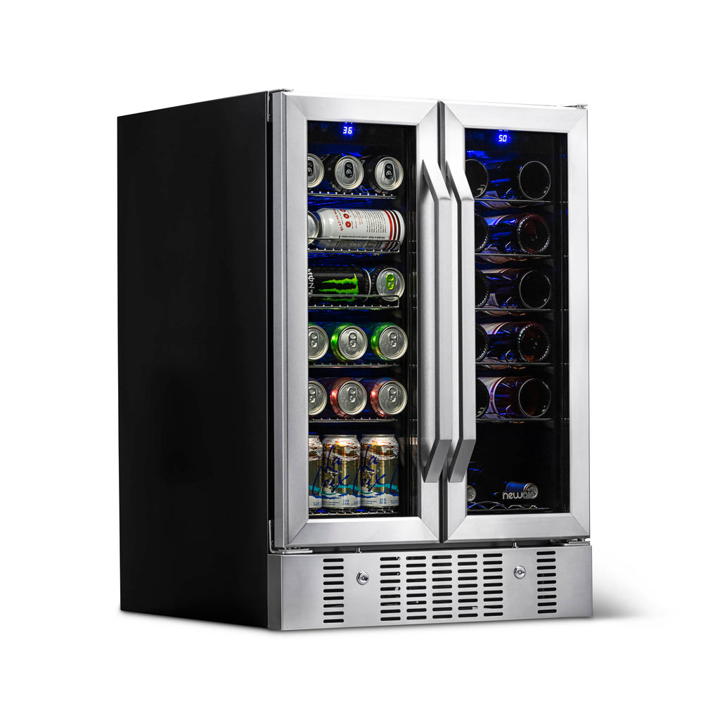 Newair Wine & Beer Fridge, 24" Builtin with French Glass Doors