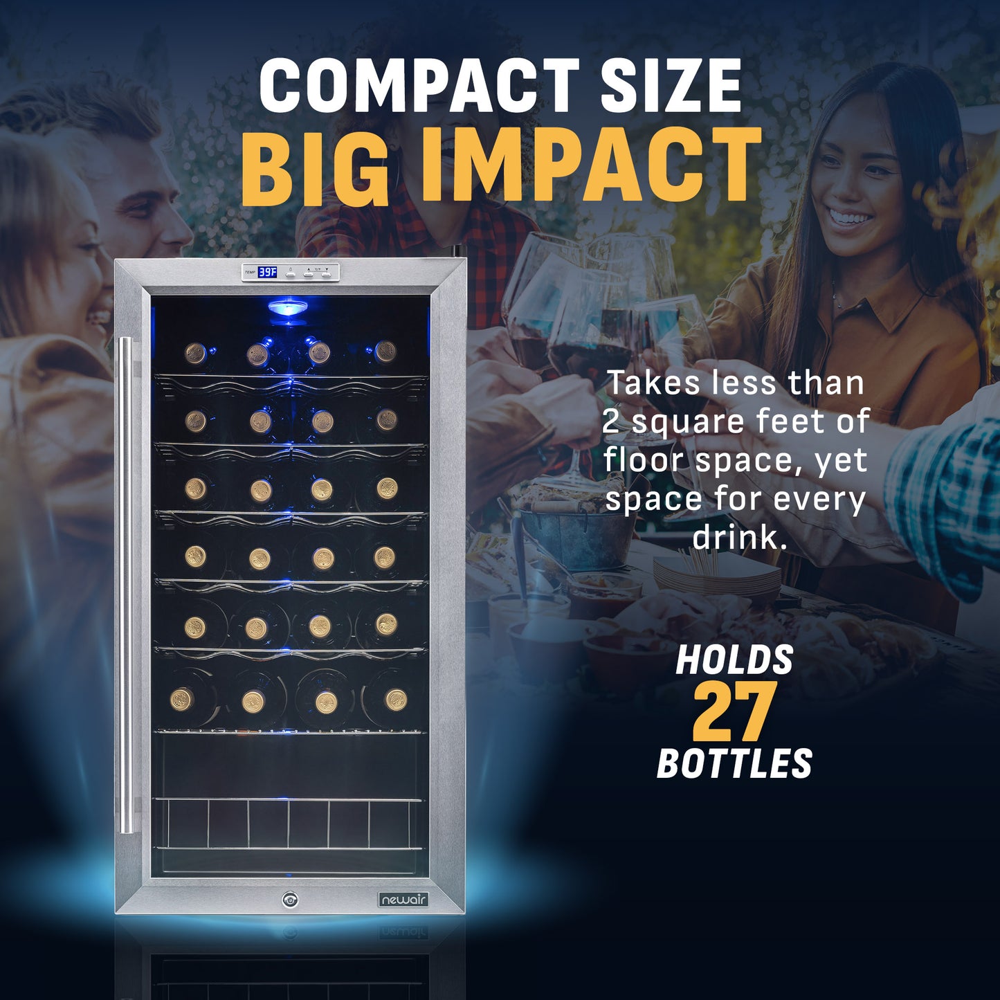 Newair® 27-Bottle 16.9" Stainless Steel Freestanding Wine Fridge