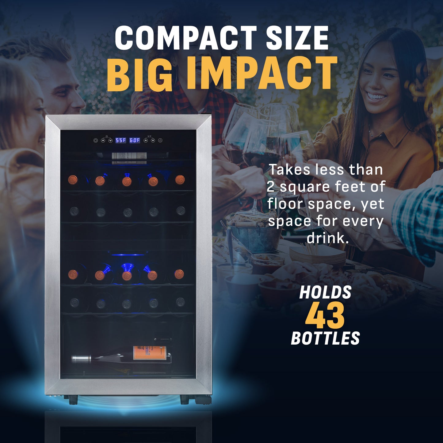 Newair® 43-Bottle 18.9" Stainless Steel Freestanding Dual Zone Wine Fridge