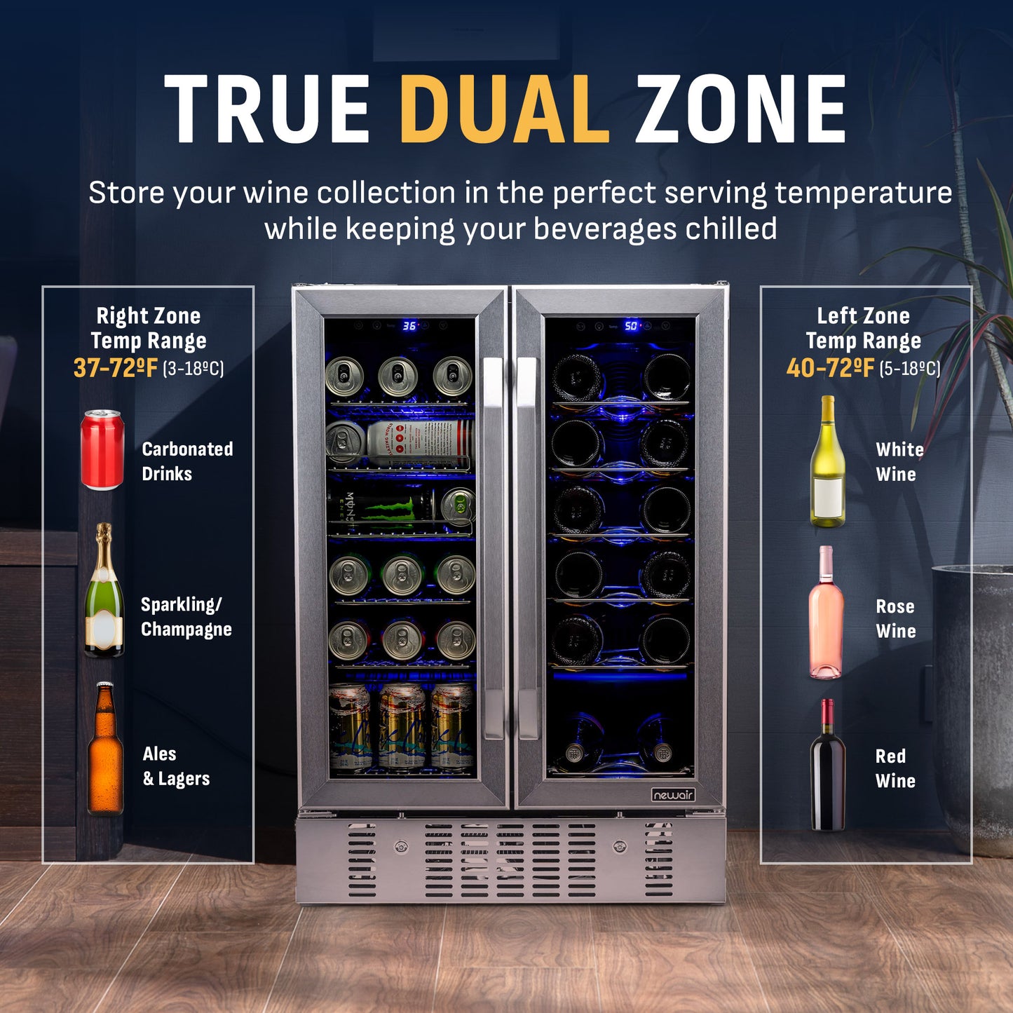 Newair® 24” Dual Zone Wine and Beverage Fridge in Stainless Steel