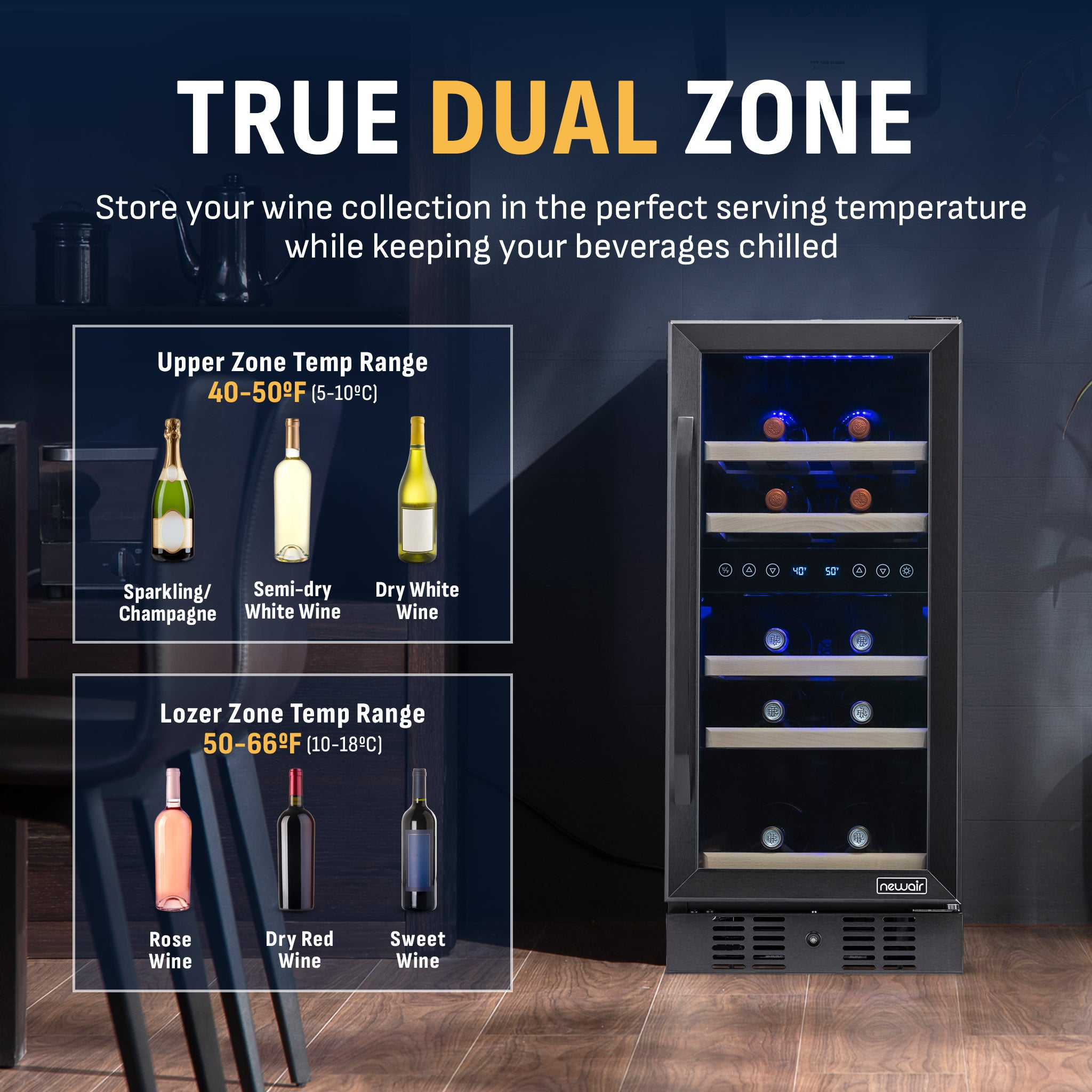 29-Bottle Black Built-In Dual Zone Wine Fridge | Newair