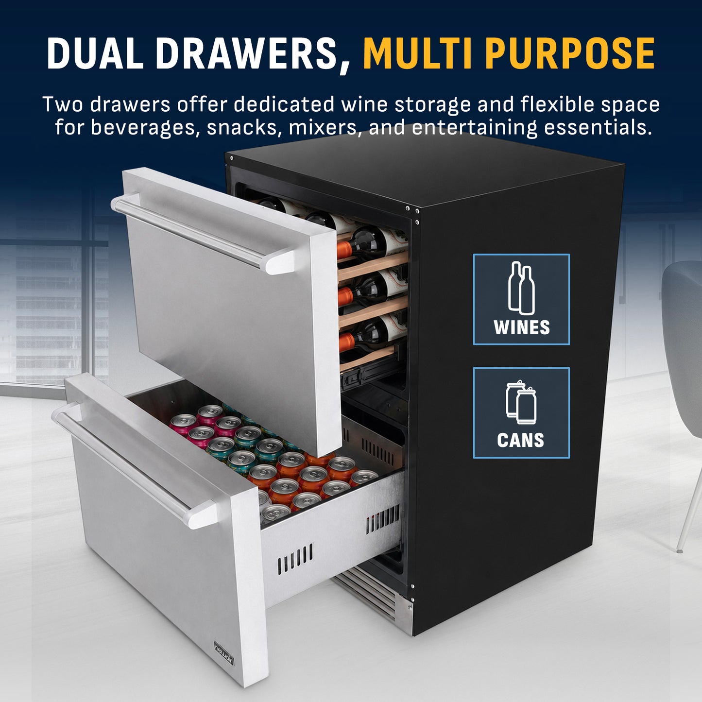 Newair® 80-can and 20-bottle Built-In/Freestanding Beverage Fridge - 24"