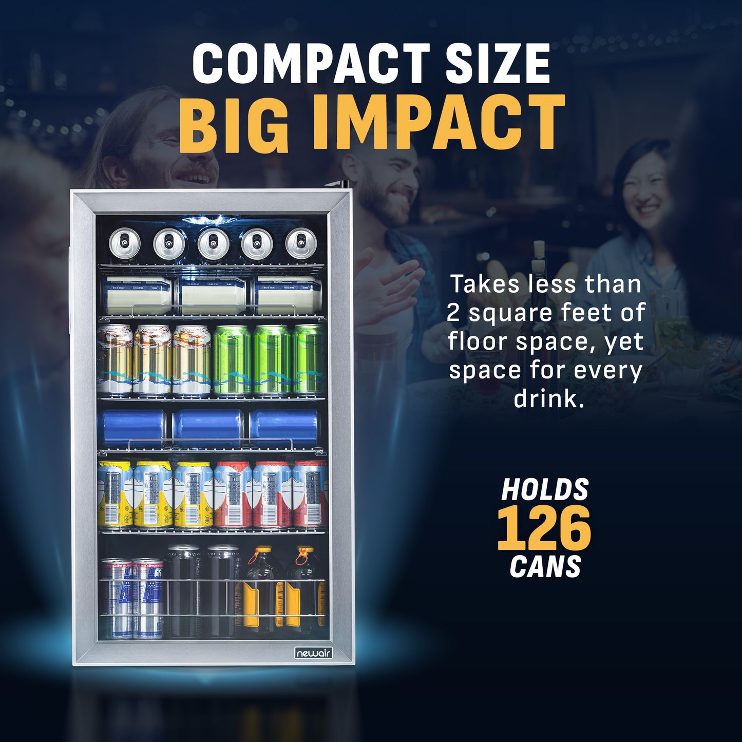 Newair® 126-Can Freestanding Stainless Steel Beverage Fridge - 18.9"