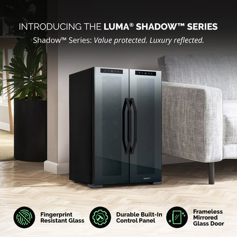 Luma® Shadowᵀᴹ Series Wine Cooler and Beverage Refrigerator 12 Bottles & 39 Cans Dual Temperature Zones, Freestanding Mirrored Wine Fridge with Double-Layer Tempered Glass Door & Compressor Cooling For Reds, Whites, Sparkling Wine, Beers, and Sodas