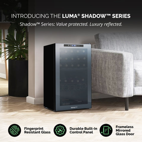 Luma® Shadowᵀᴹ Series Wine Cooler Refrigerator 33 Bottle, Freestanding Mirrored Wine Fridge with Double-Layer Tempered Glass Door & Compressor Cooling for Reds, Whites, and Sparkling Wine, 41f-64f Digital Temperature Control