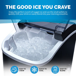 Newair 26 lbs. Countertop Nugget Ice Maker in Matte Black, Large Ice Viewing Window, Self-Cleaning Button and Easy-Pour Waterspout, Perfect for Cocktails, Smoothies, Soda and More Ice Makers Matte Black   