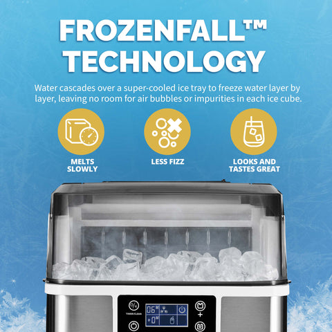 Newair Countertop Clear Ice Maker, 45 lbs. of Ice a Day with FrozenFallTM Technology, Custom Ice Thickness Settings, 1-Gallon Water Bottle Dispenser, 24-Hour Timer, Automatic Self-Cleaning Function, BPA-Free Parts and Oversized Ice Viewing Window Ice Makers    