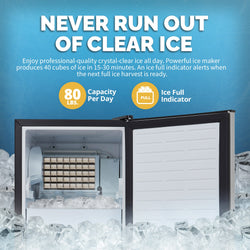 Newair 15” Undercounter 80lb lbs. Daily Clear Ice Cube Maker Machine, Built-in or Freestanding Design, 40 Cubes ready in 15-30 Mins, Fingerprint Resistant Door, Self-Cleaning Function, LED Controls, 24 Hr. Timer, Scoop Included, Ice Thickness Controls Ice Makers    