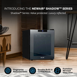 Newair® Shadowᵀᴹ Series Wine Cooler Refrigerator 16 Bottle, Freestanding Mirrored Wine Fridge with Double-Layer Tempered Glass Door & Compressor Cooling For Reds, Whites, and Sparkling Wine, 37f-65f Digital Temperature Control Wine Fridge    