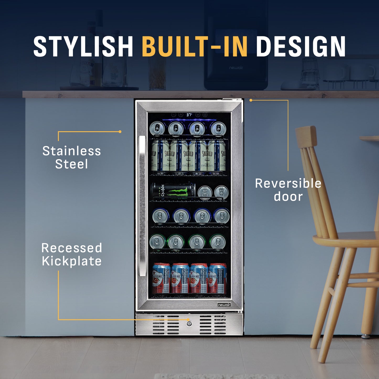 Newair® 96-Can Built-In Stainless Steel Beverage Fridge - 15"