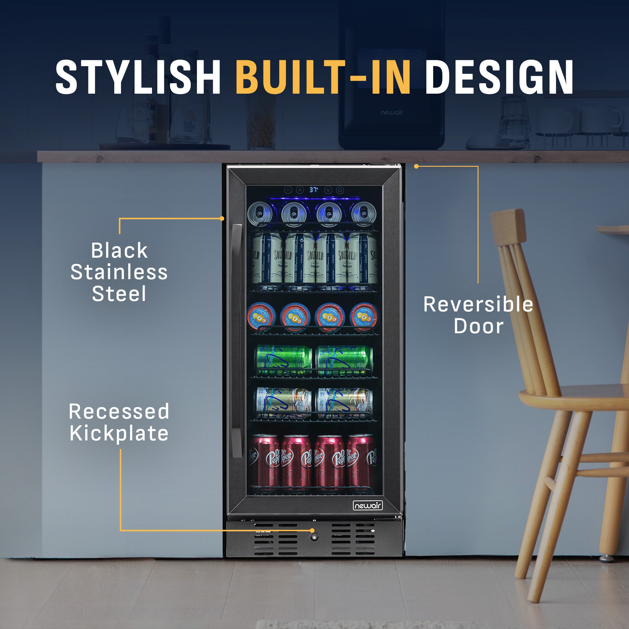 96-Can Built-In Black Beverage Fridge | Newair