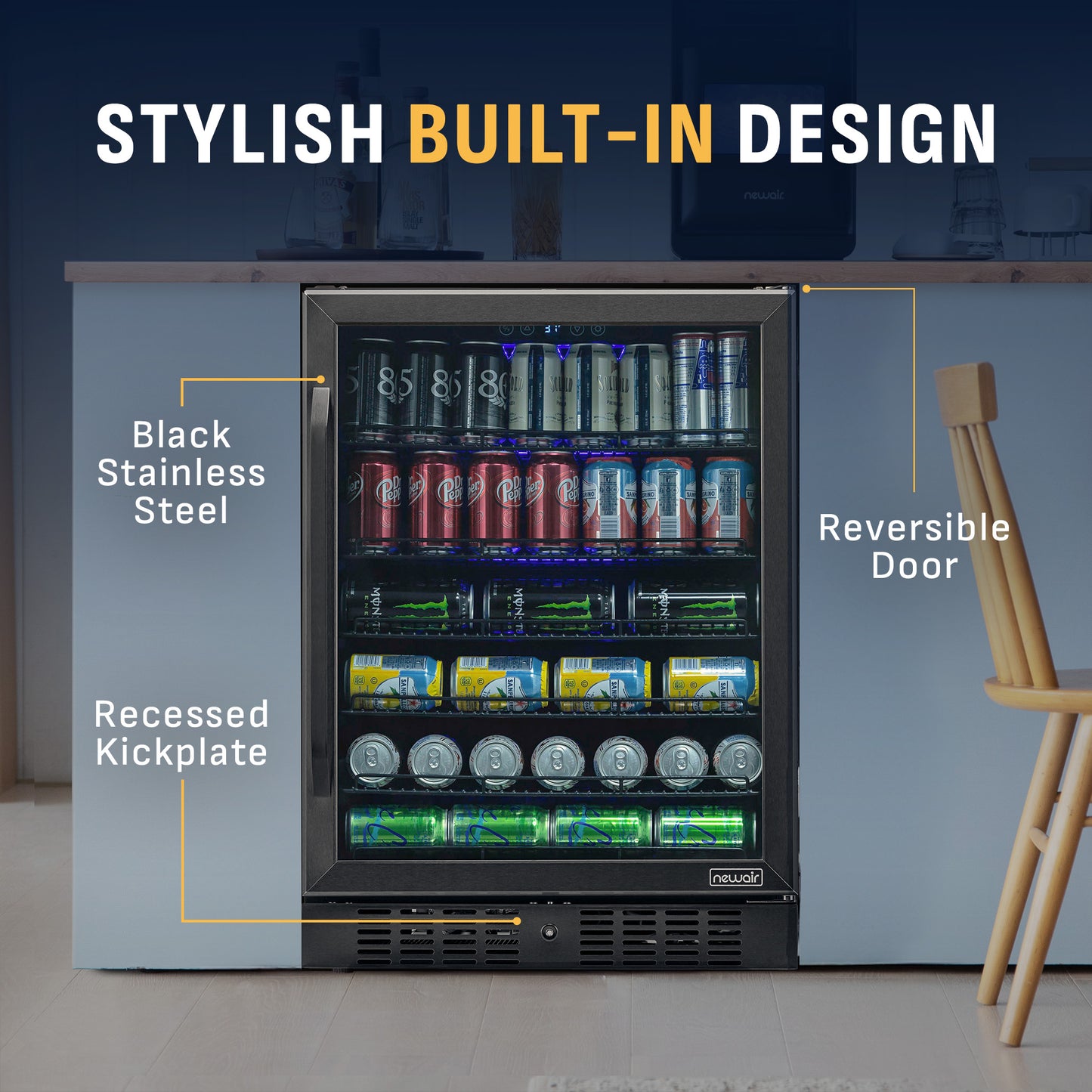 Newair® 177-Can Built-In Black Beverage Fridge - 24"