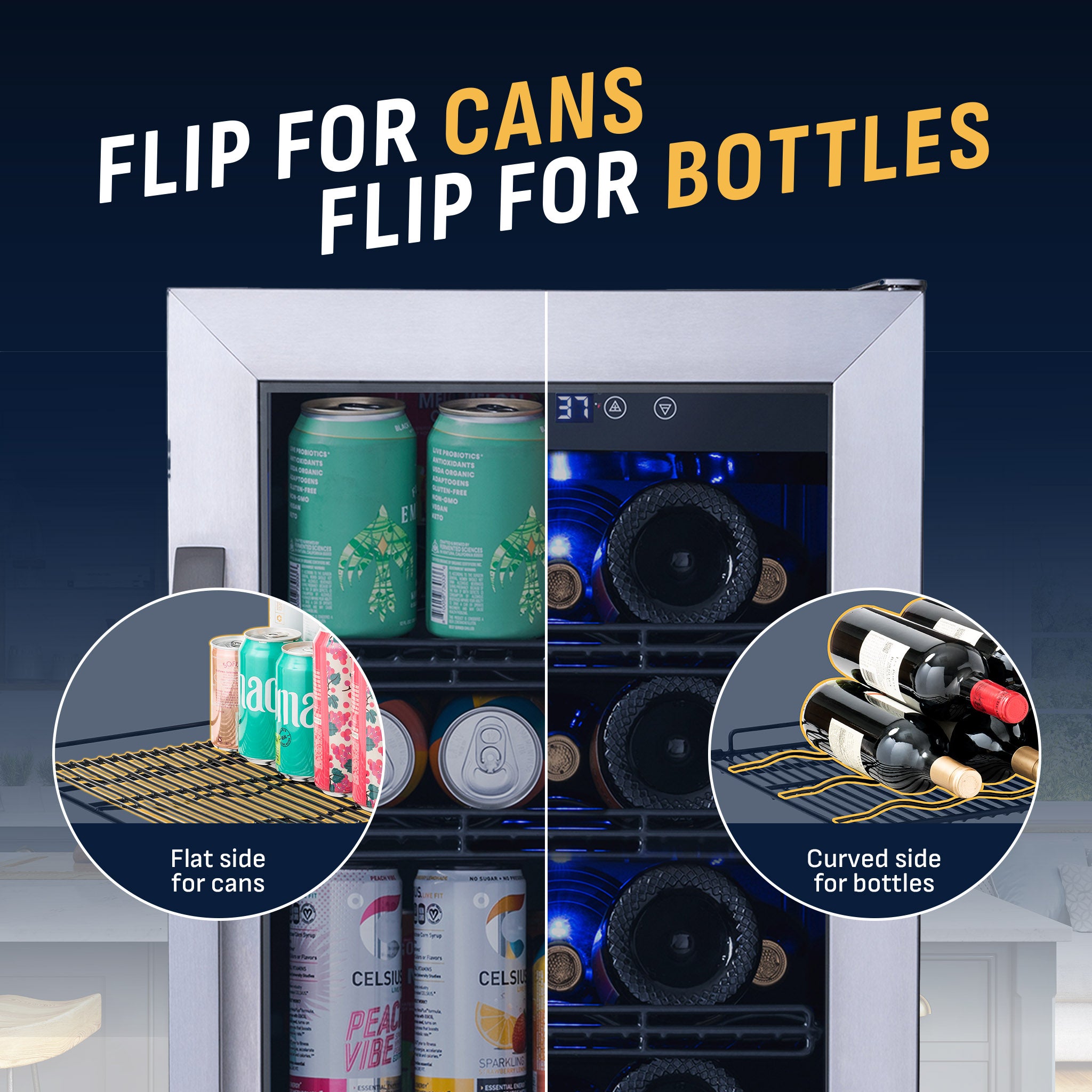 80-Can, 33-Bottle Built-in Stainless Steel Beverage Fridge | Newair
