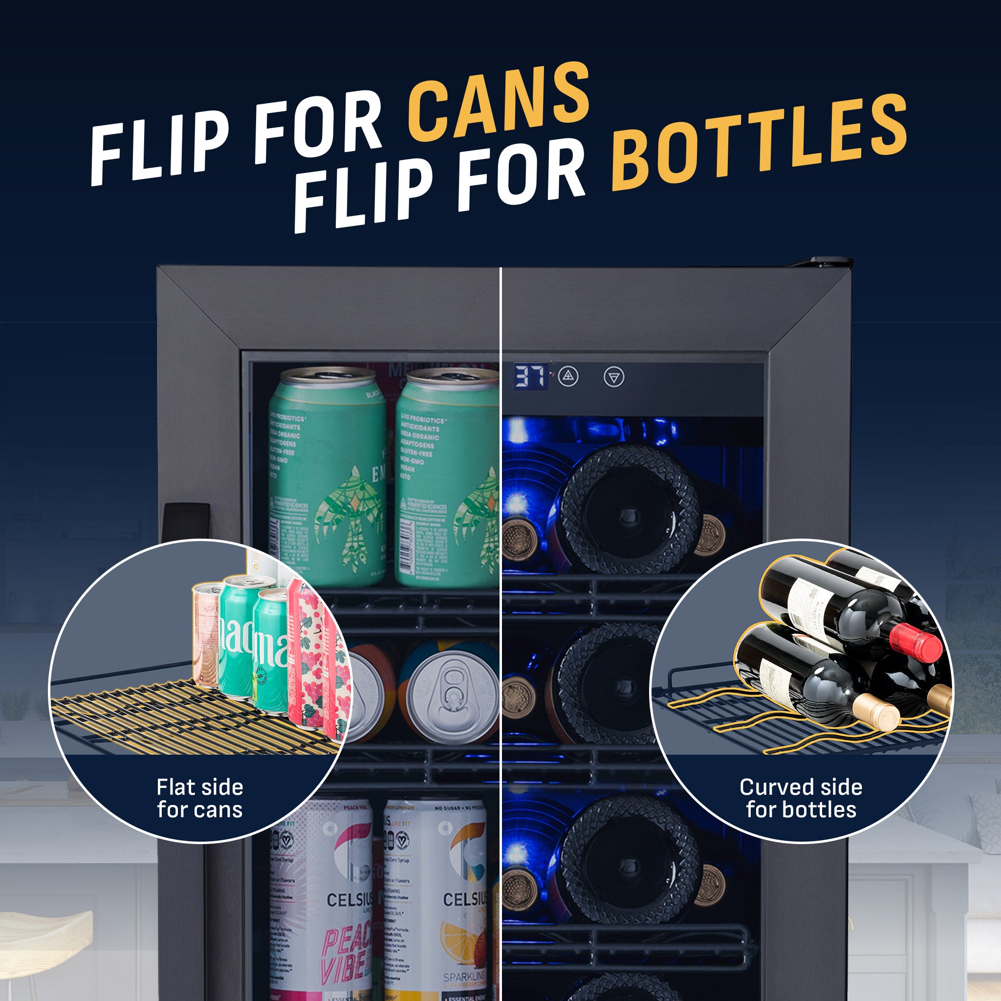 80-Can, 33-Bottle Built-In Beverage Fridge | Dual Storage