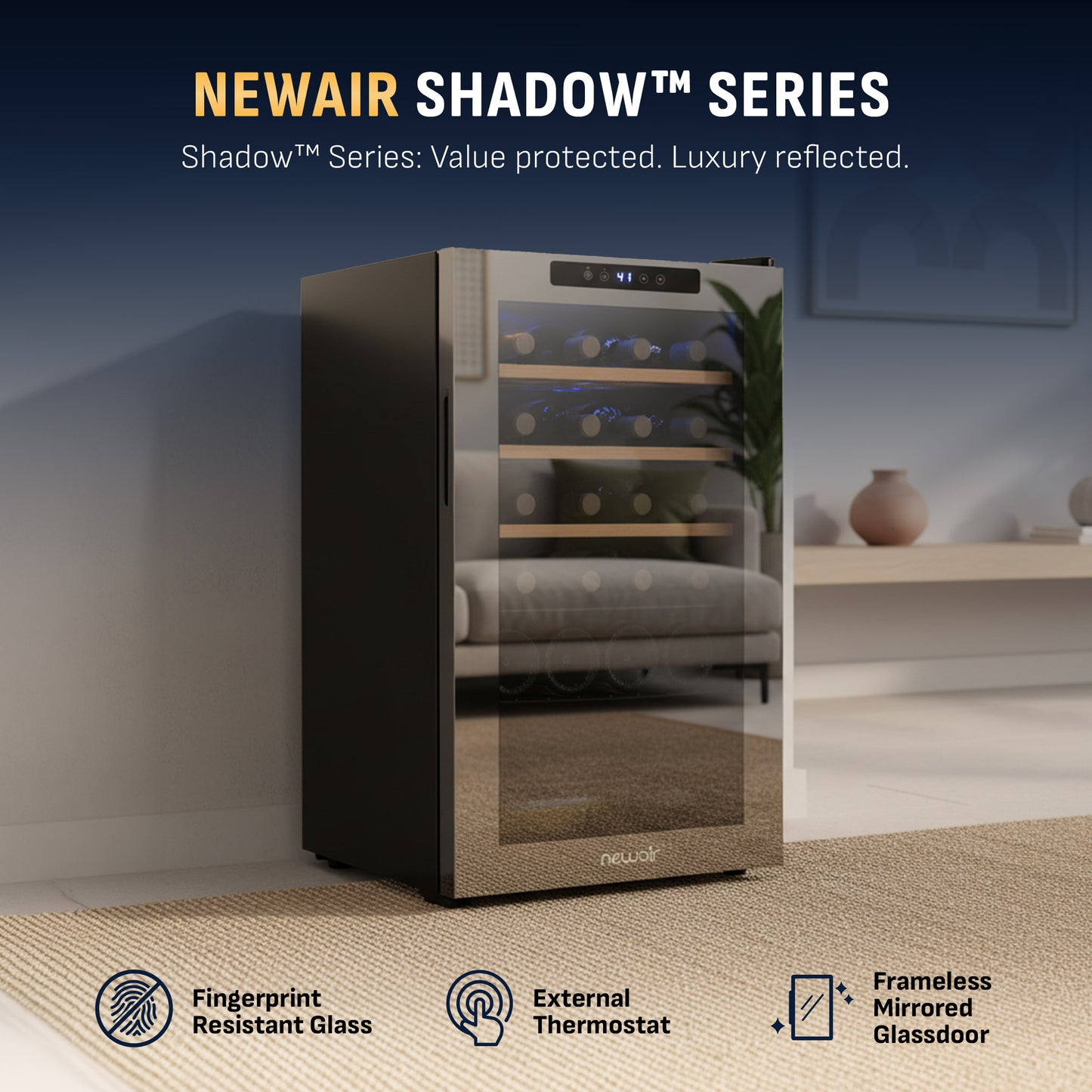 Newair® 24-Bottle 16.9" Shadowᵀᴹ Series Freestanding Wine Fridge