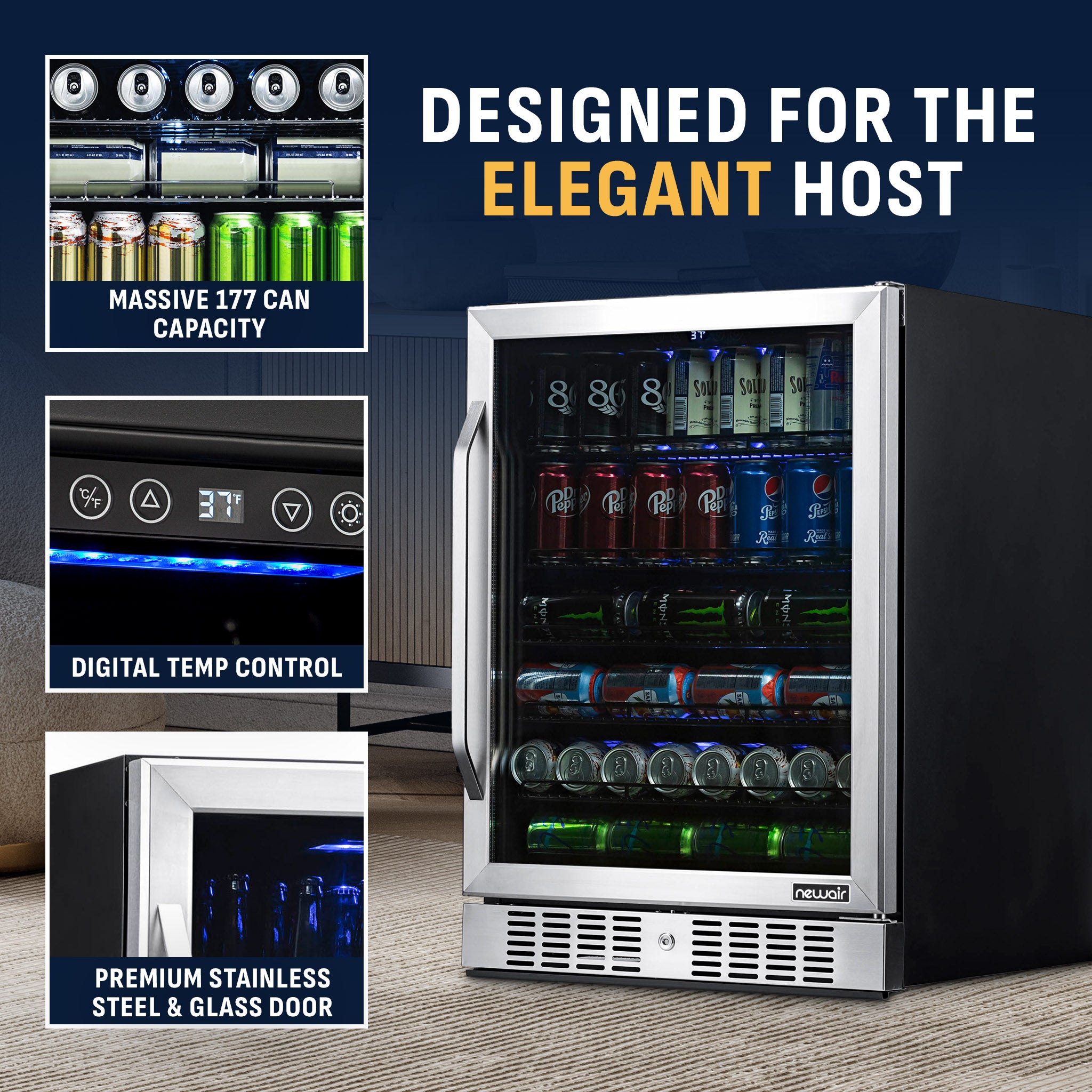177-Can Built-In Stainless Steel Beverage Fridge | Newair