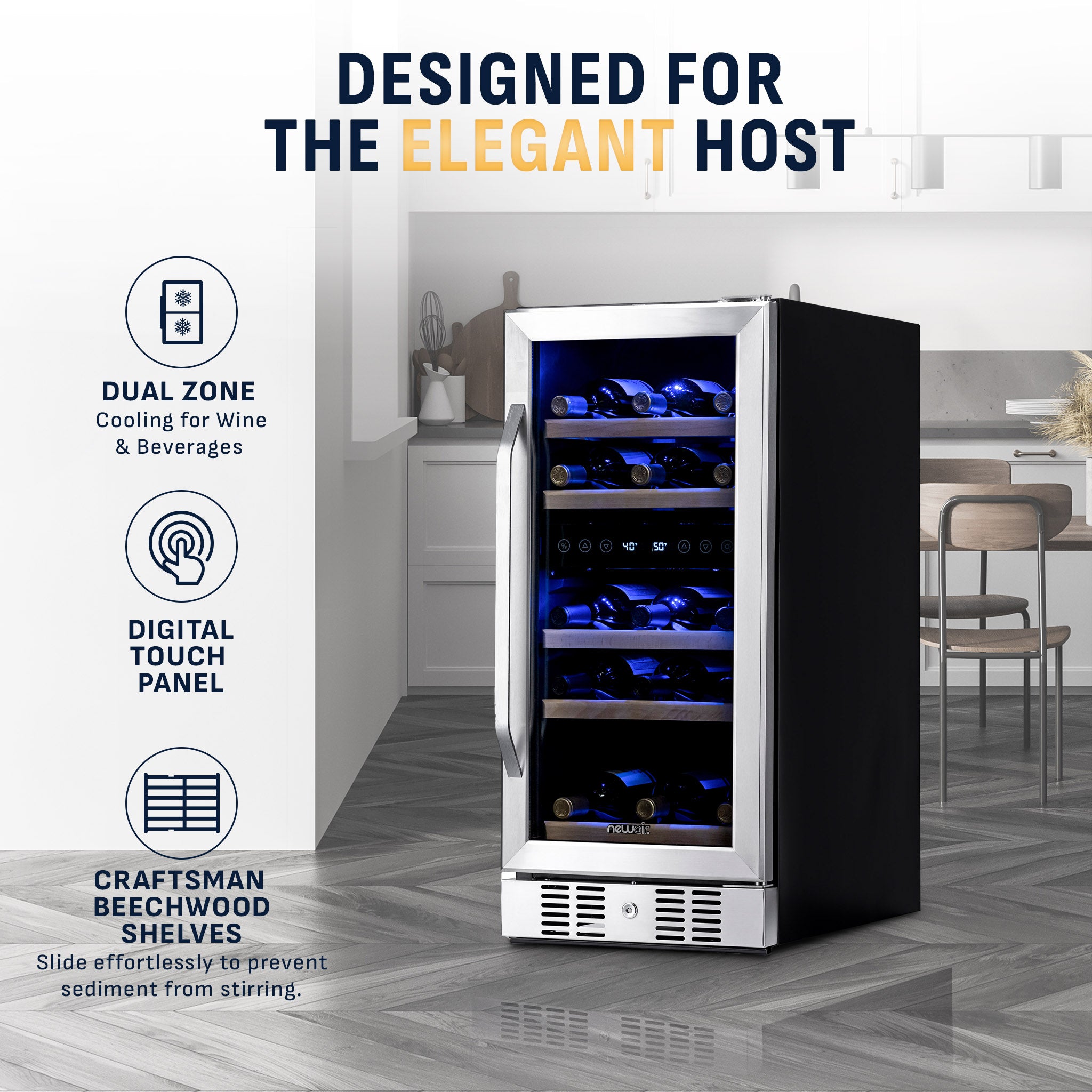 29-Bottle Stainless Steel Built-In Dual Zone Wine Fridge | Newair