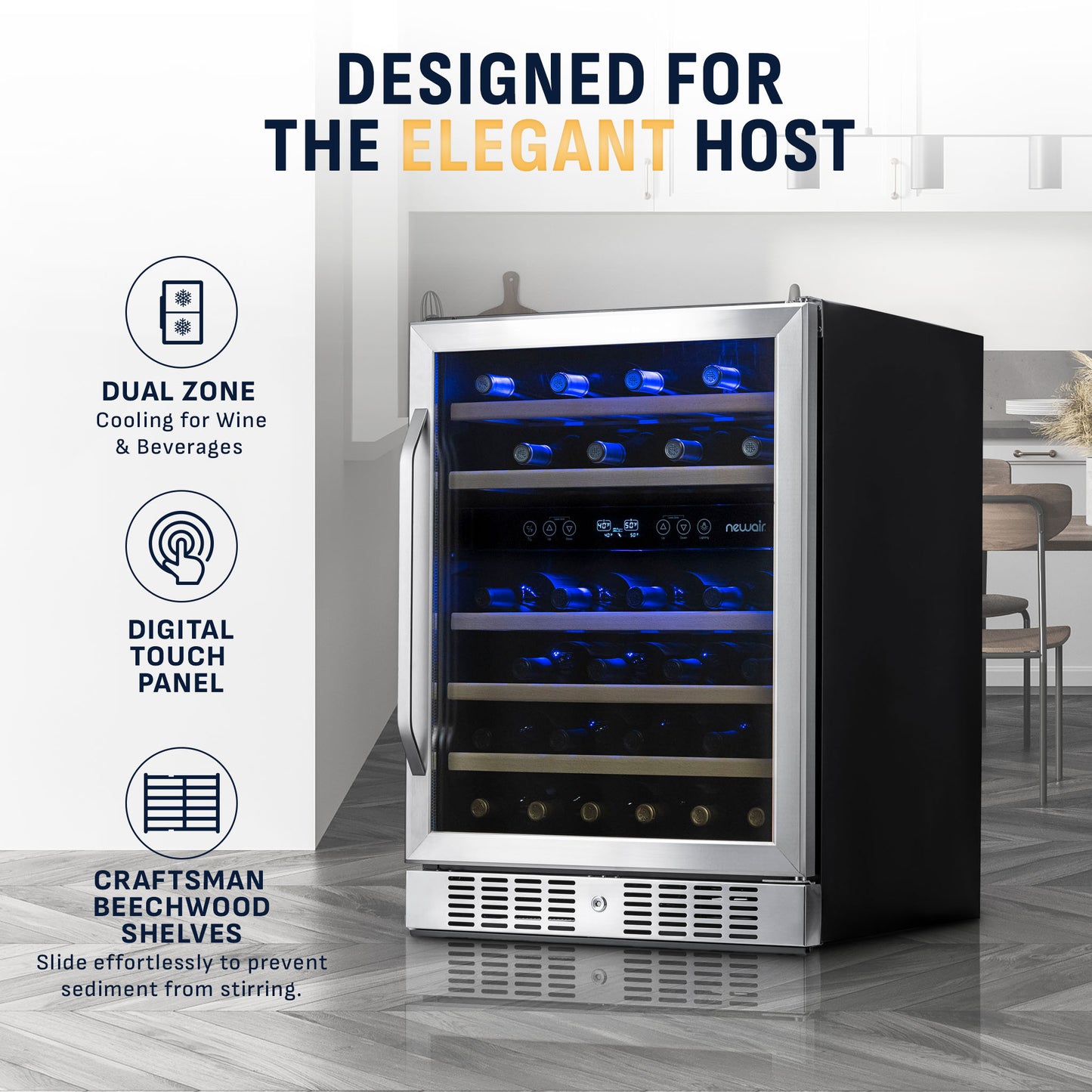 Newair® Premium 46-Bottle Built-In Dual Zone Wine Fridge in Stainless Steel -  23.5"