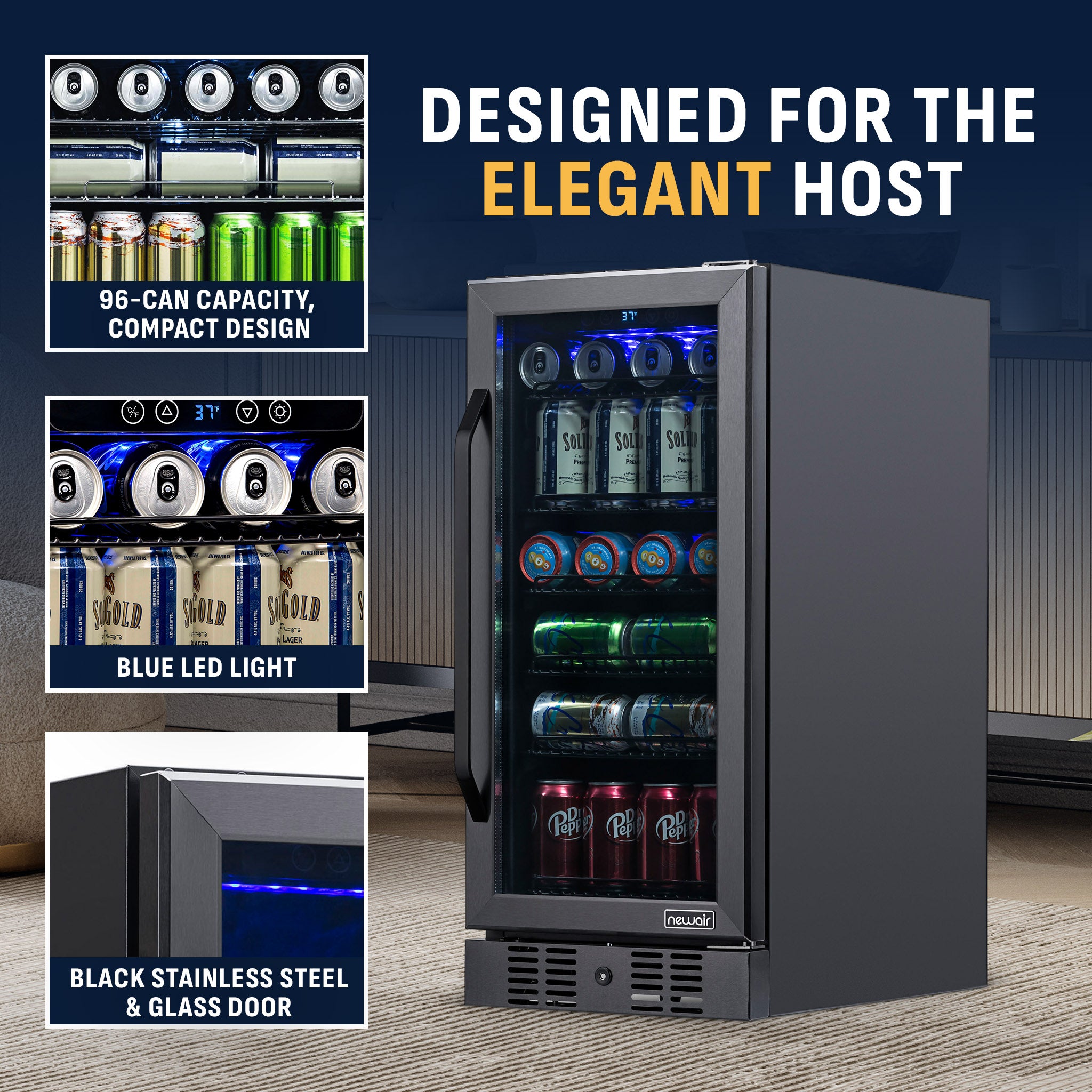 96-Can Built-In Black Beverage Fridge | Newair