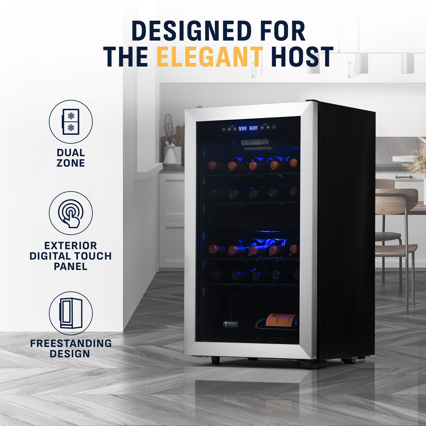 Newair® 28-Bottle 18.9" Stainless Steel Freestanding Dual Zone Wine Fridge