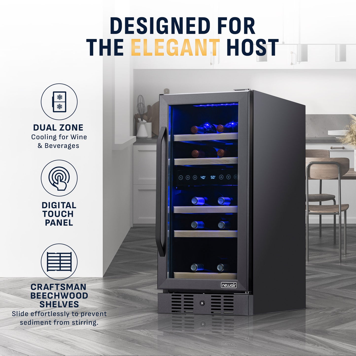 Newair® 29-Bottle 14.8" Black Built-In Dual Zone Wine Fridge