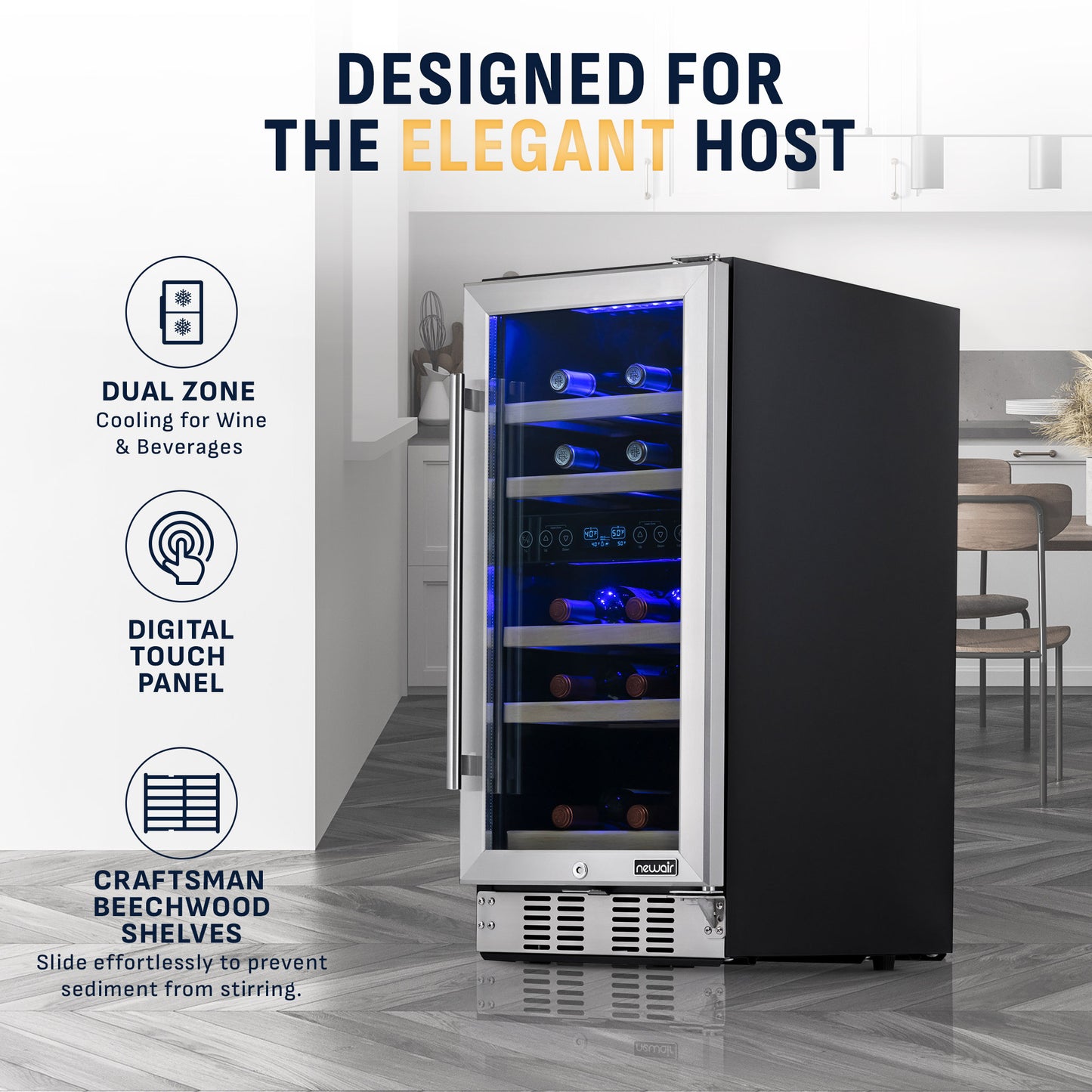 Newair® 29-Bottle 14.8" Stainless Steel Built-In Dual Zone Wine Fridge