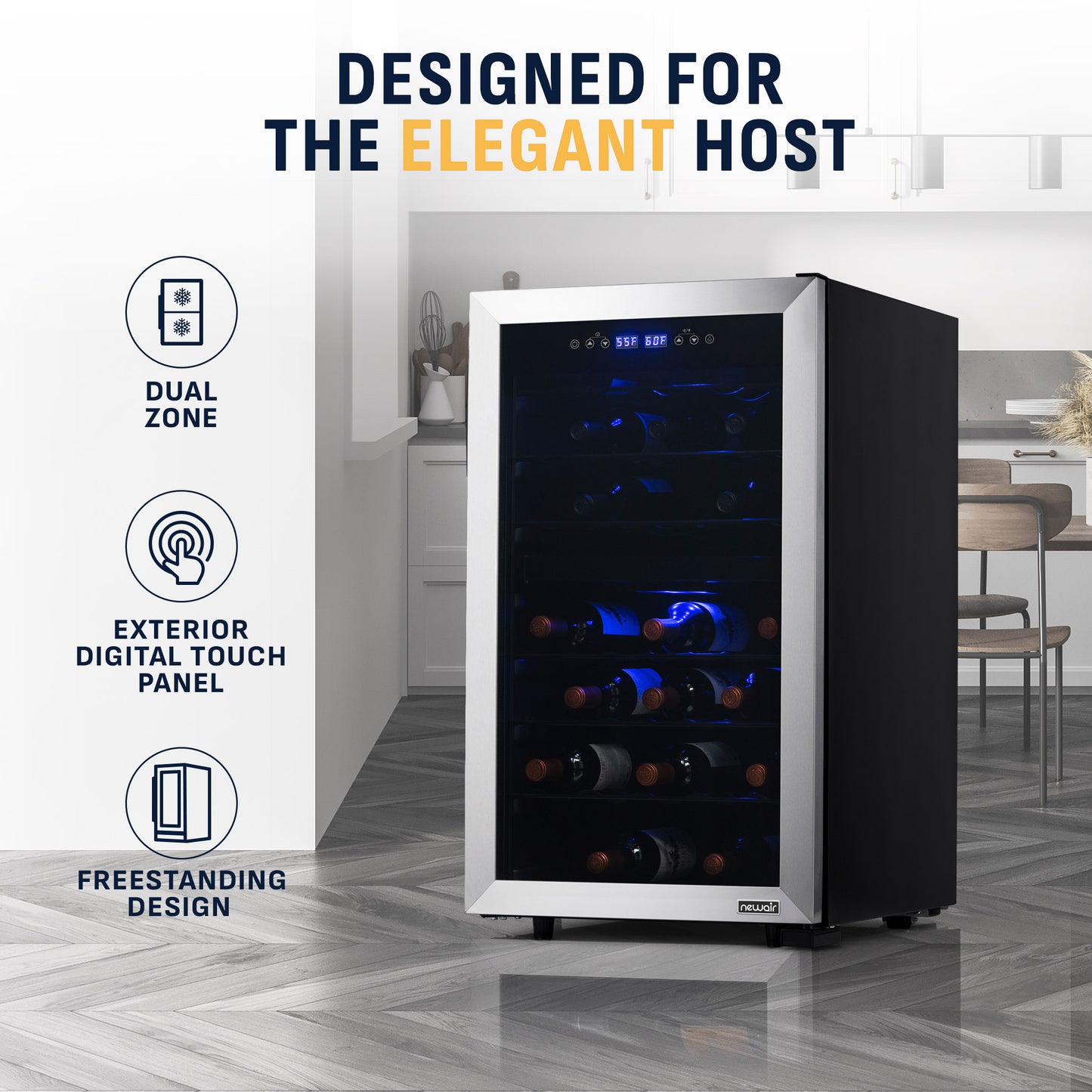 Newair® 43-Bottle 18.9" Stainless Steel Freestanding Dual Zone Wine Fridge