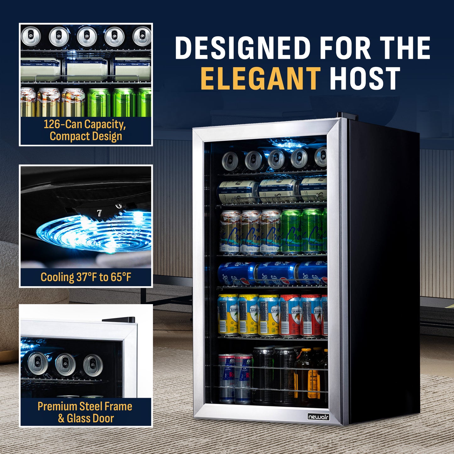 Newair® 126-Can Freestanding Stainless Steel Beverage Fridge - 18.9"