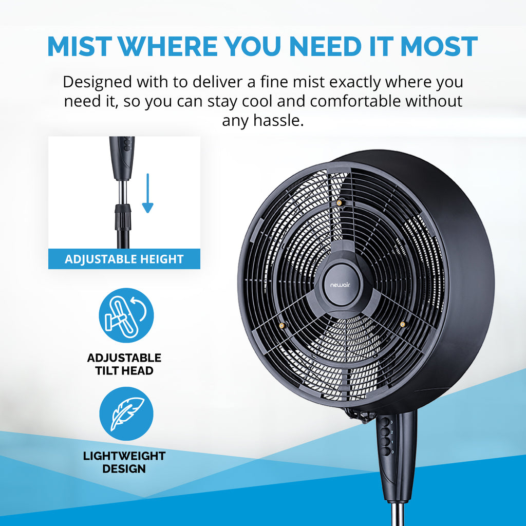 Newair Misting Fan Black, 500 sq ft, Outdoor Misting Fan