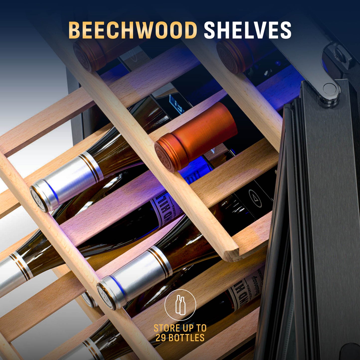 Newair® 29-Bottle 14.8" Black Built-In Dual Zone Wine Fridge