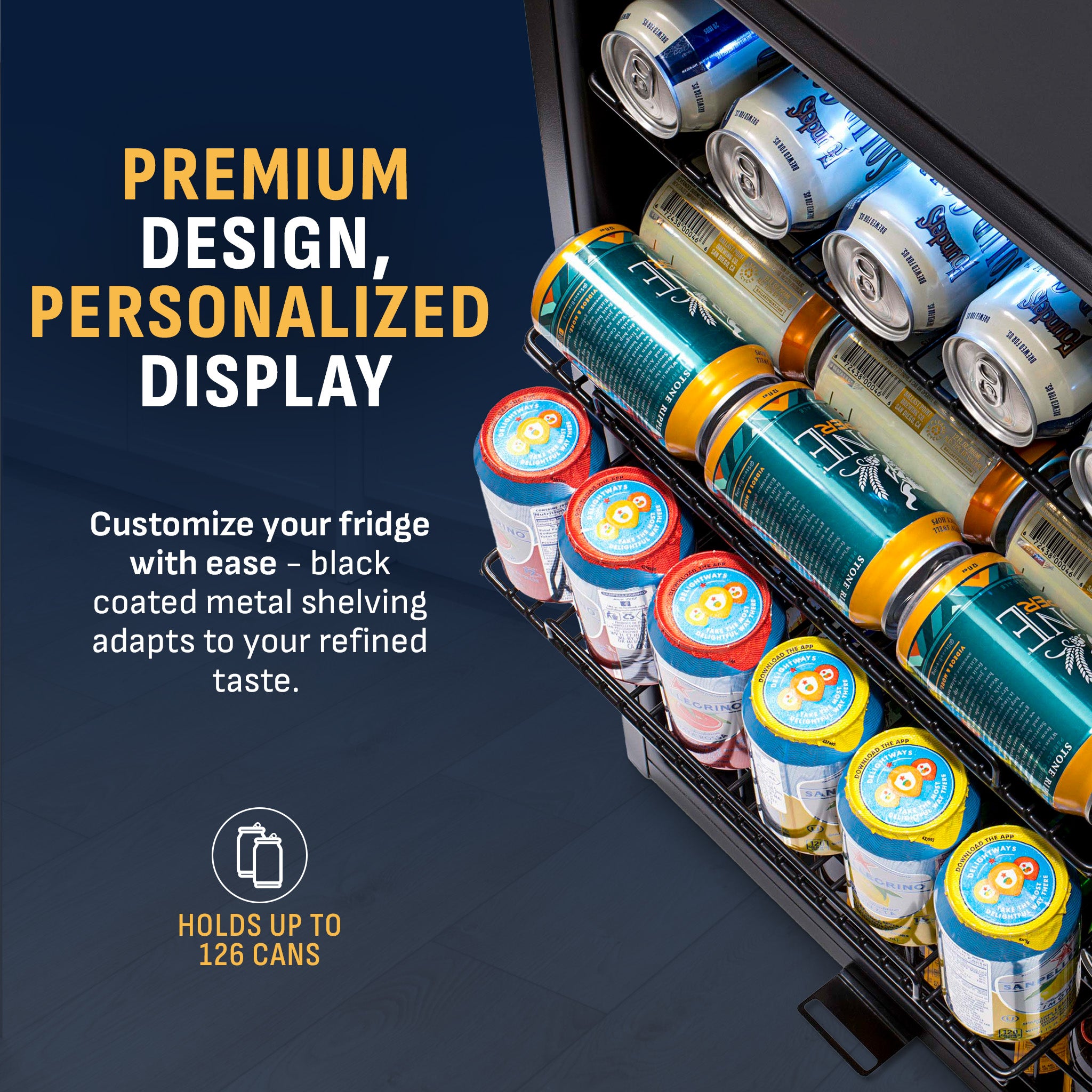 126-Can Freestanding Black Beverage Fridge | Newair