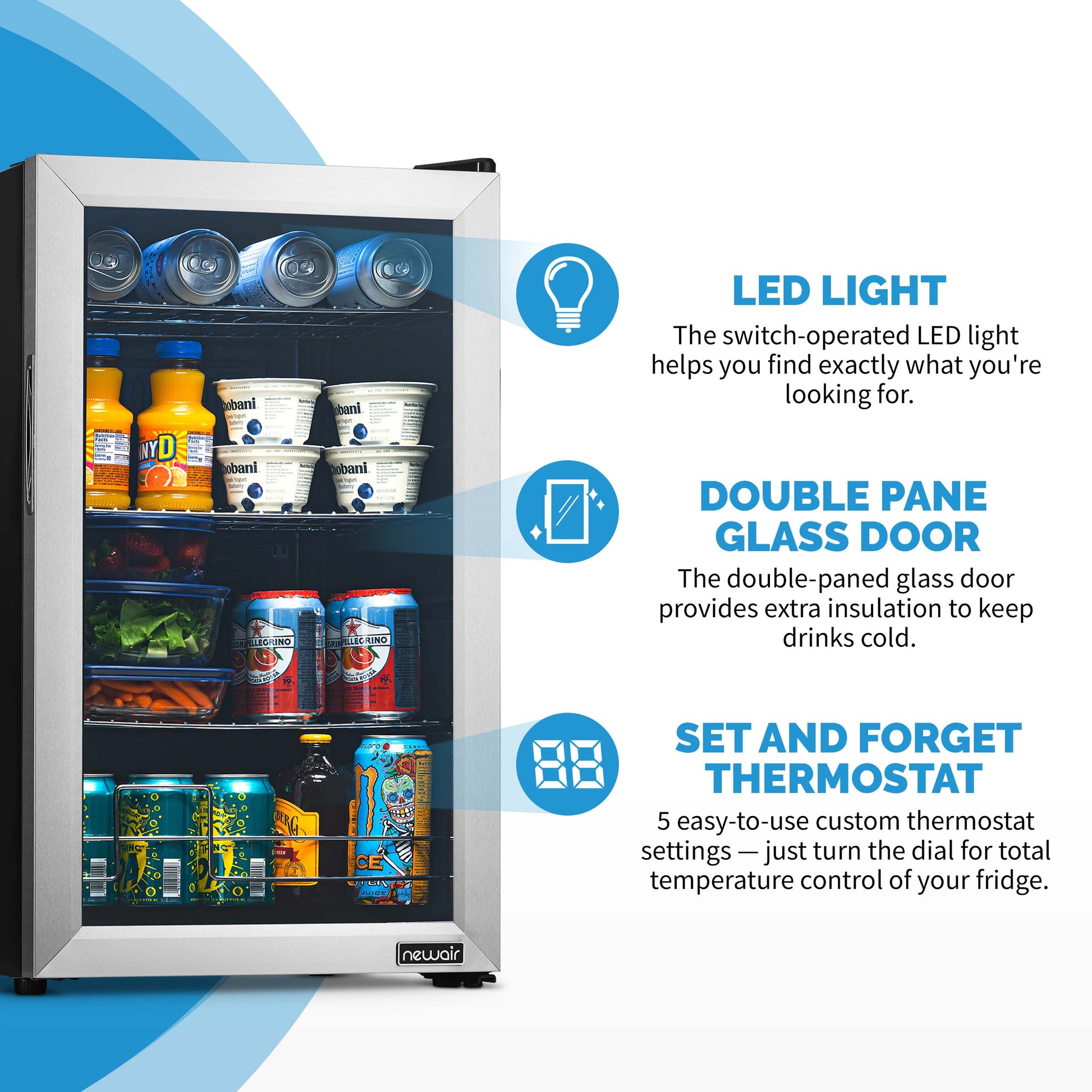 100-Can Freestanding Stainless Steel Beverage Fridge Newair