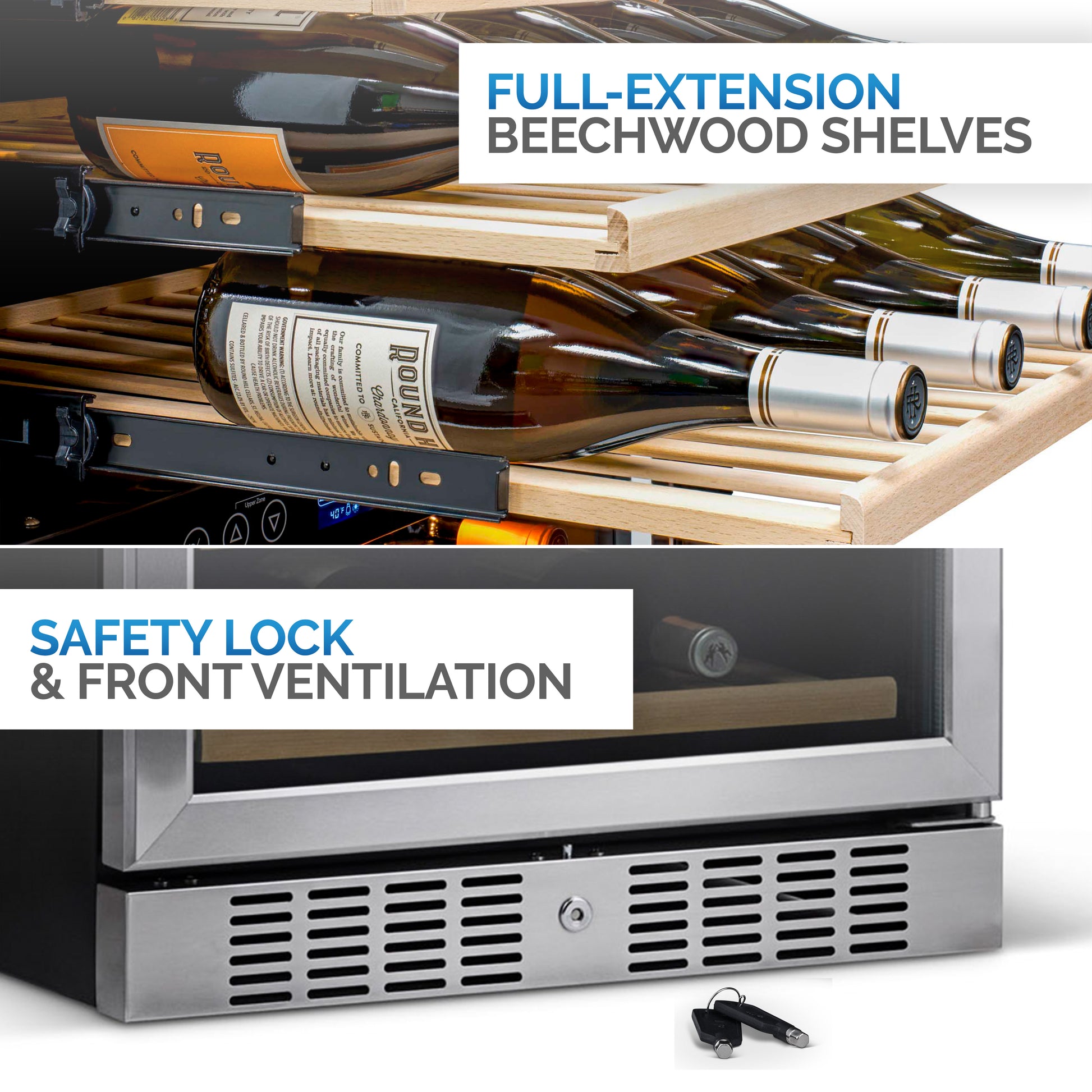 160-Bottle Stainless Steel Built-In Dual Zone Wine Fridge Newair