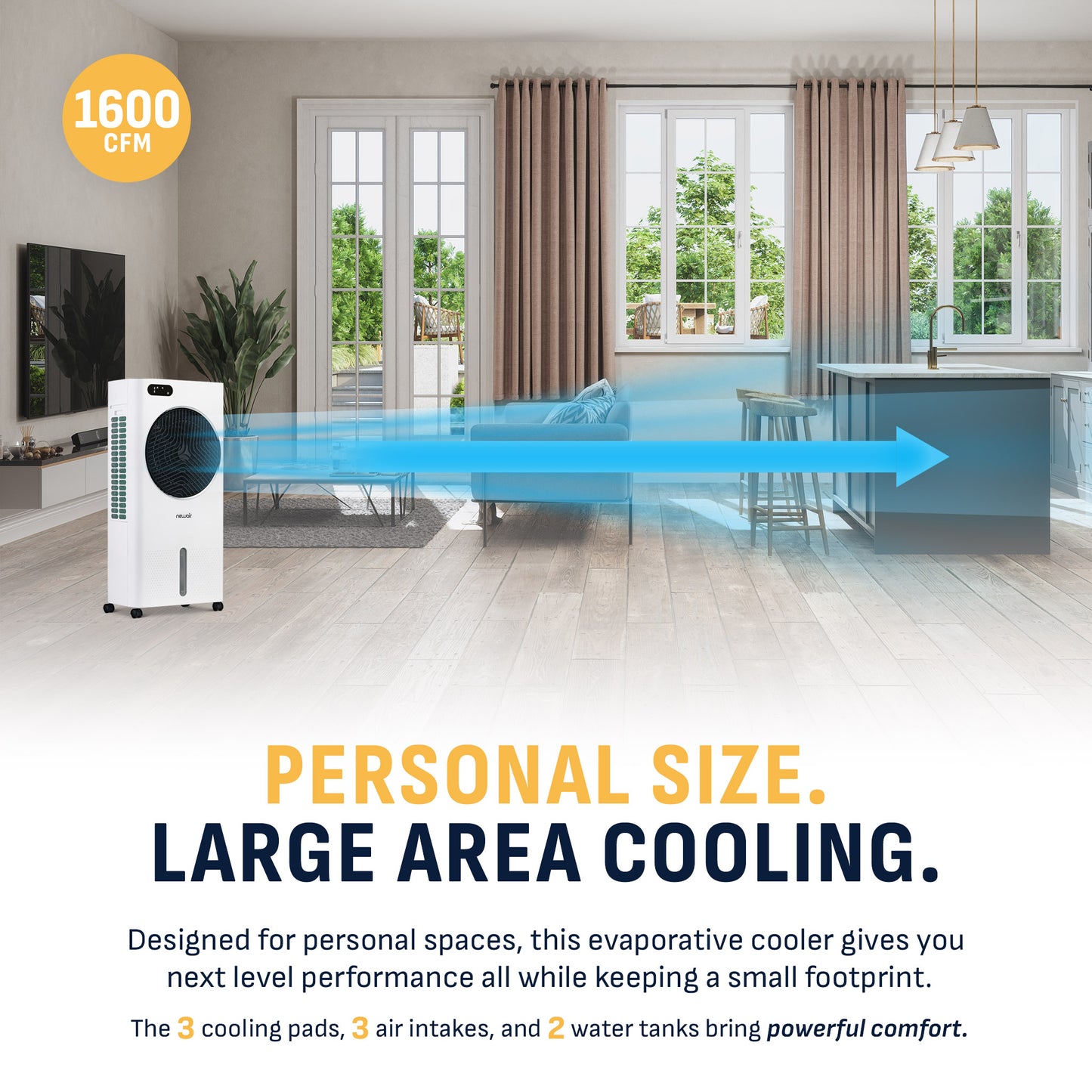 Newair® Evaporative Air Cooler and Portable Cooling Fan 1,600 CFM with Honeycomb Pad Cooling - White