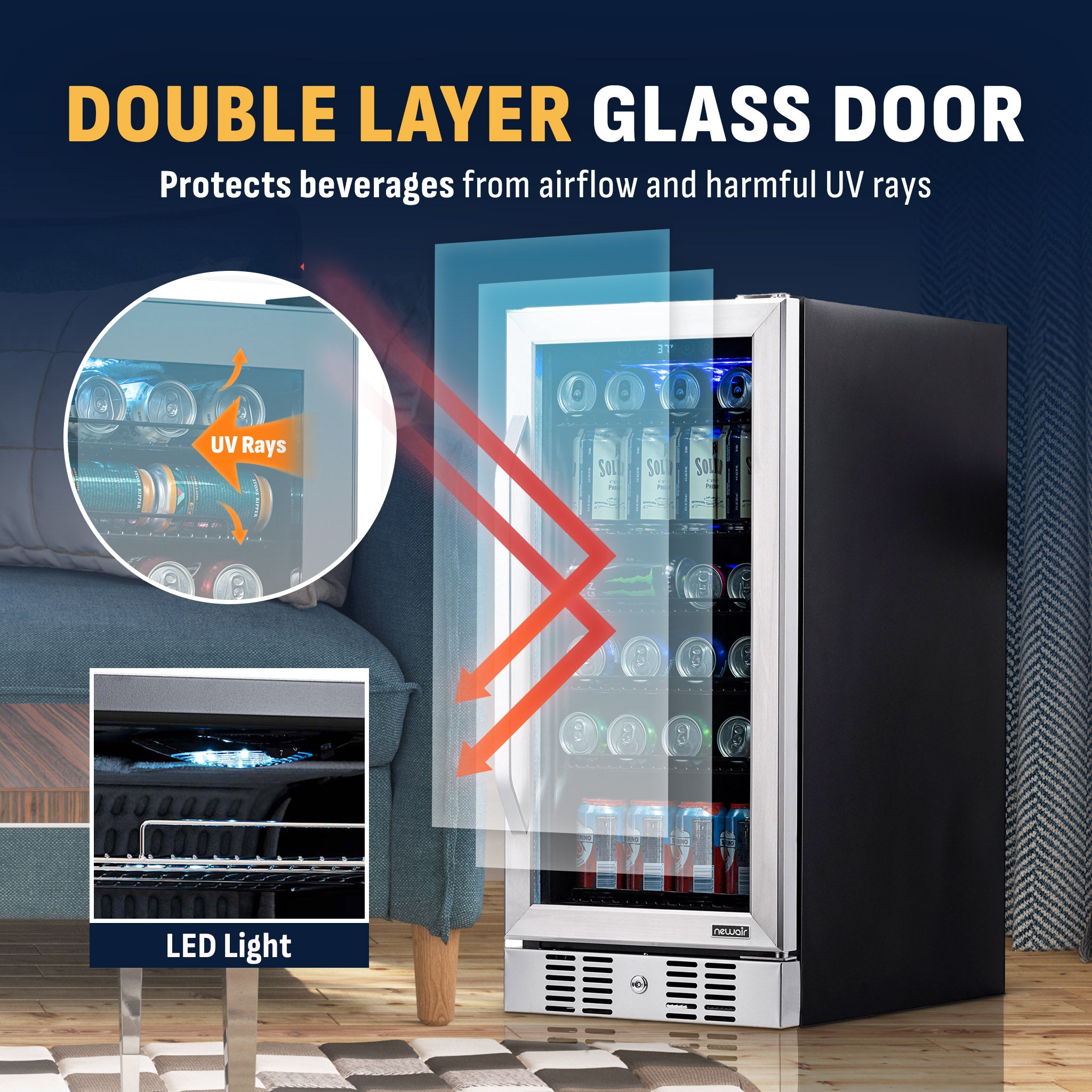 96-Can Built-In Stainless Steel Beverage Fridge | Newair