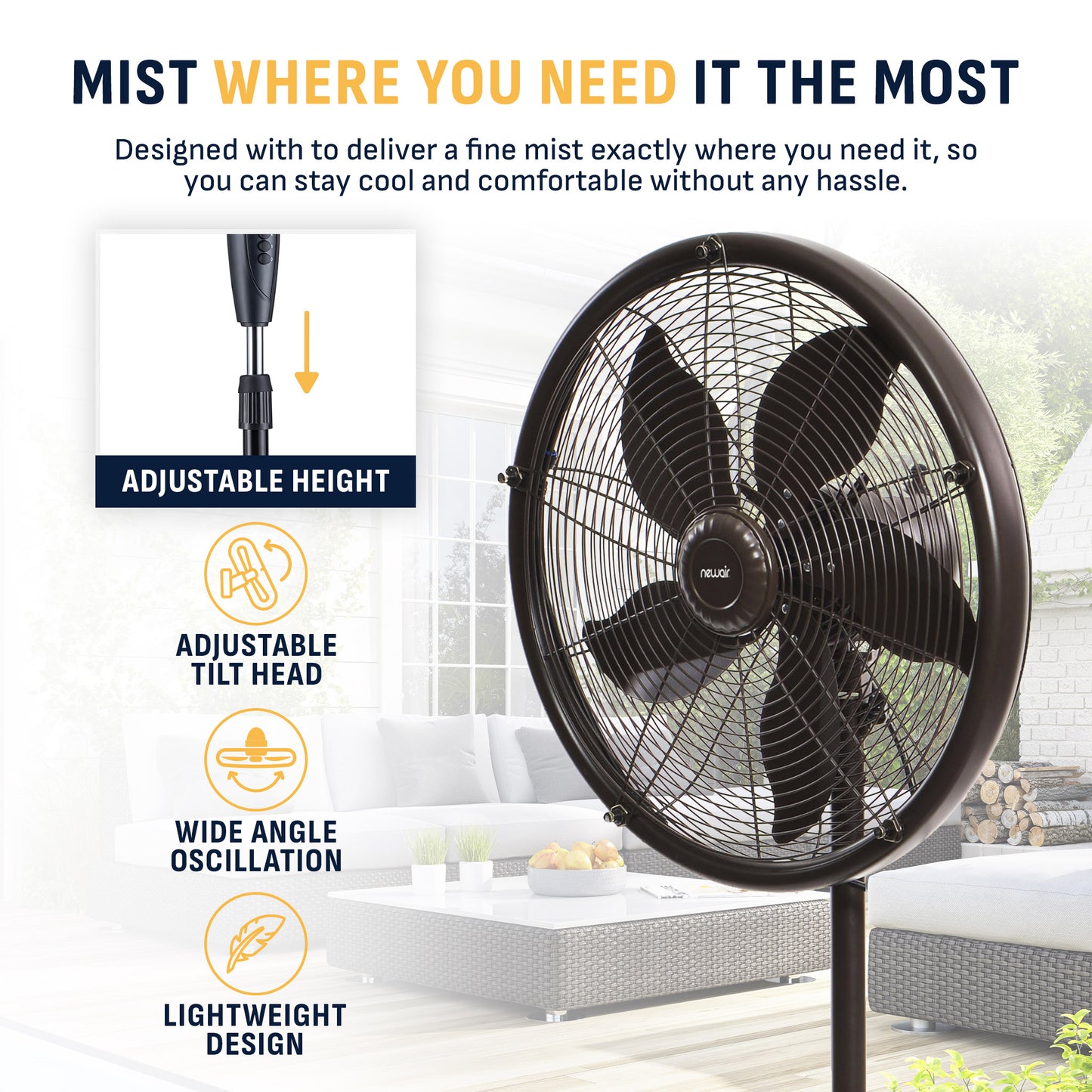 Newair® Outdoor Misting and Pedestal Fan Combination - 2,800 CFM