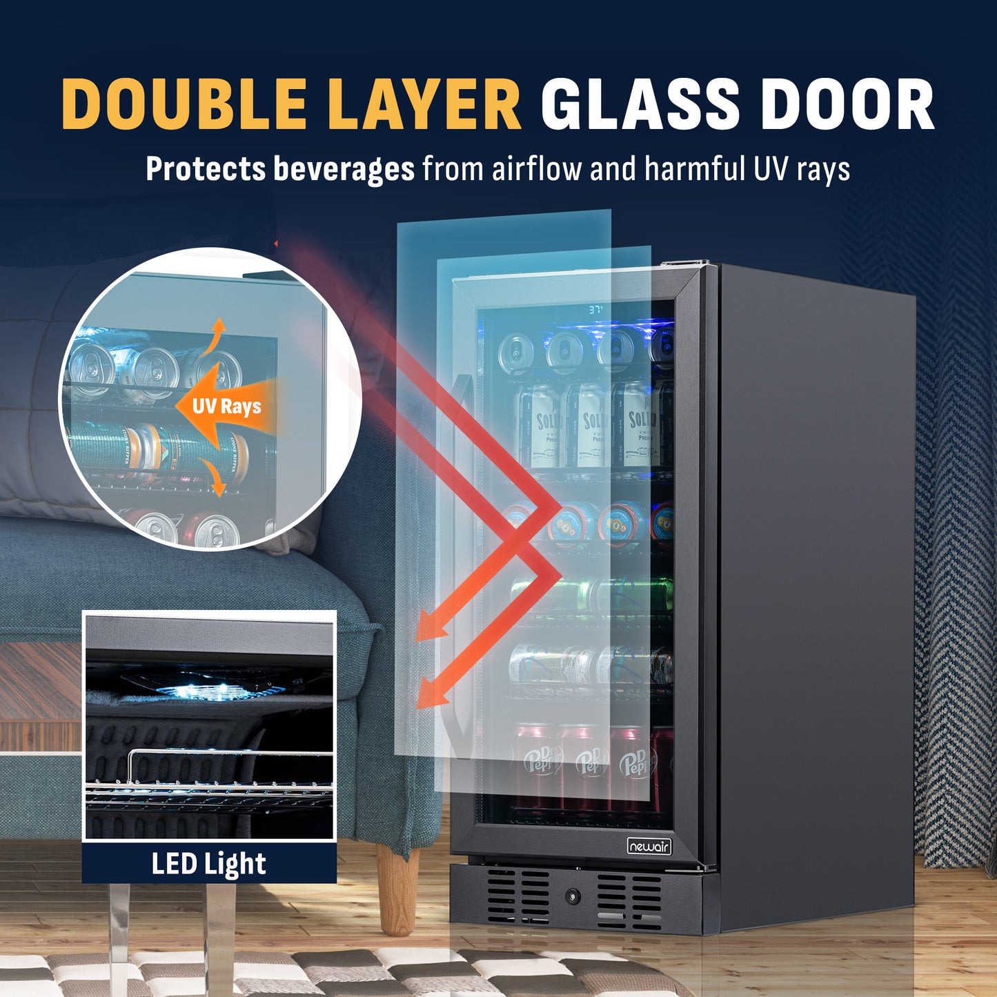 Newair® 96-Can Built-In Black Beverage Fridge - 15"