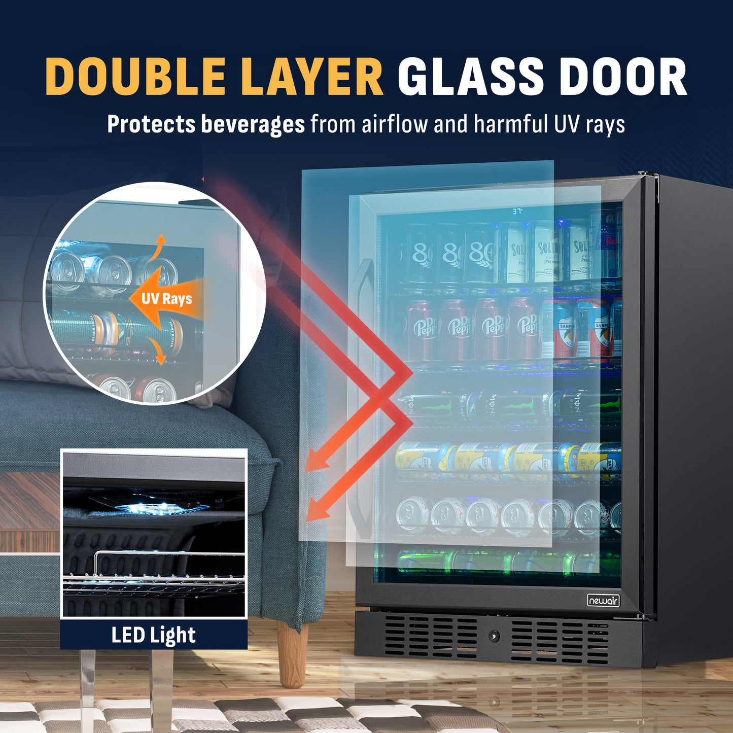 Newair® 177-Can Built-In Black Beverage Fridge - 24"