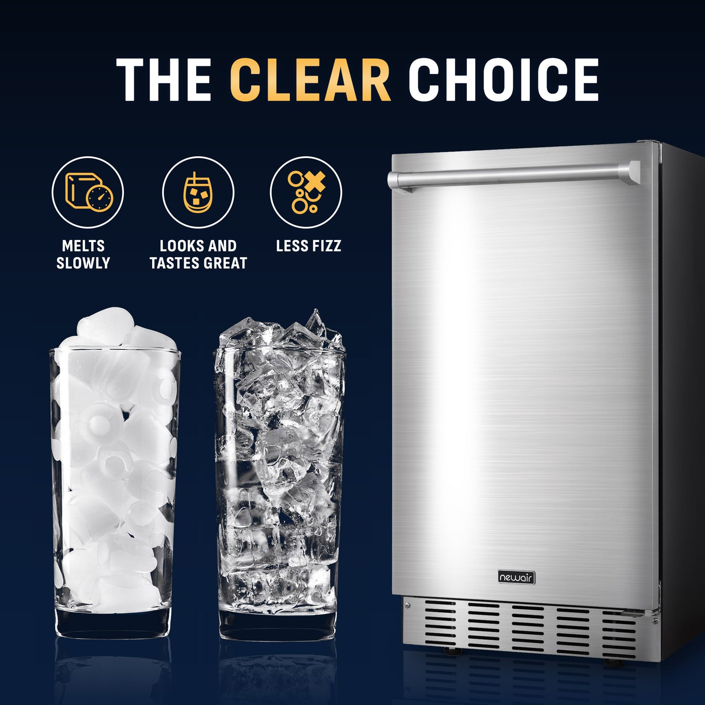Newair 18” Undercounter Clear Ice Maker, 62–100 lbs