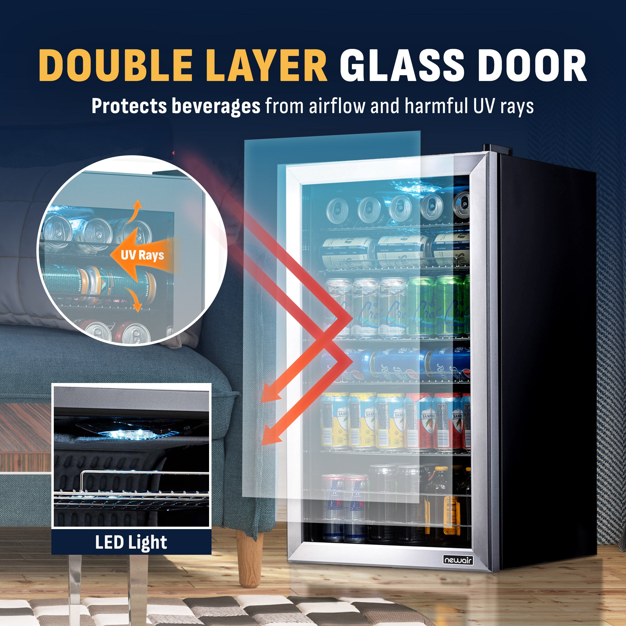 126 Can Compact Beverage Fridge | Freestanding Mini Fridge